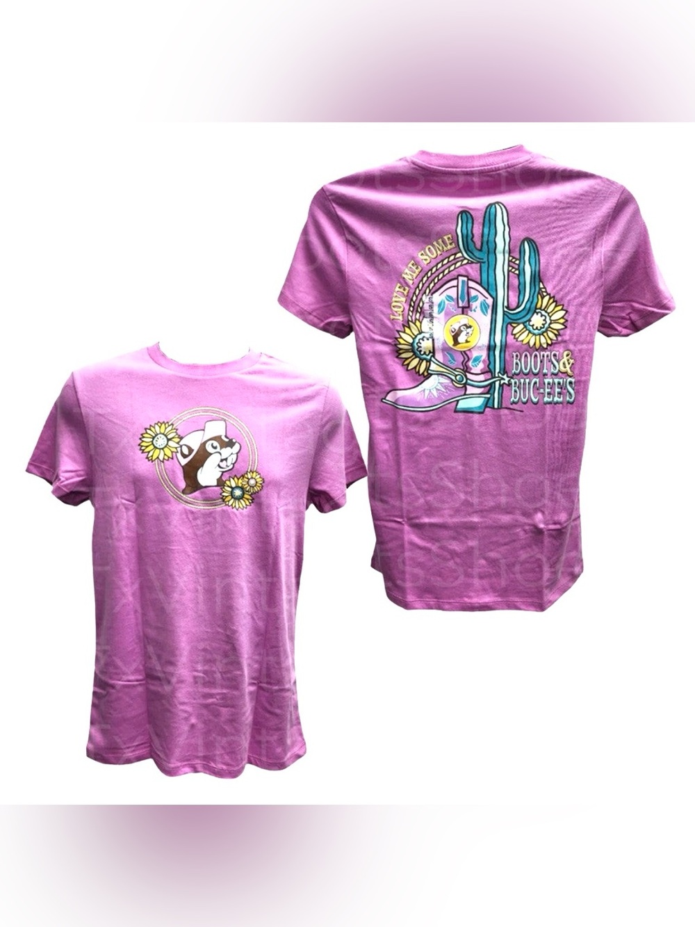 Buc-ee's Women’s Love Me Some Boots And Buc-ee's T-Shirt Size Large Pink